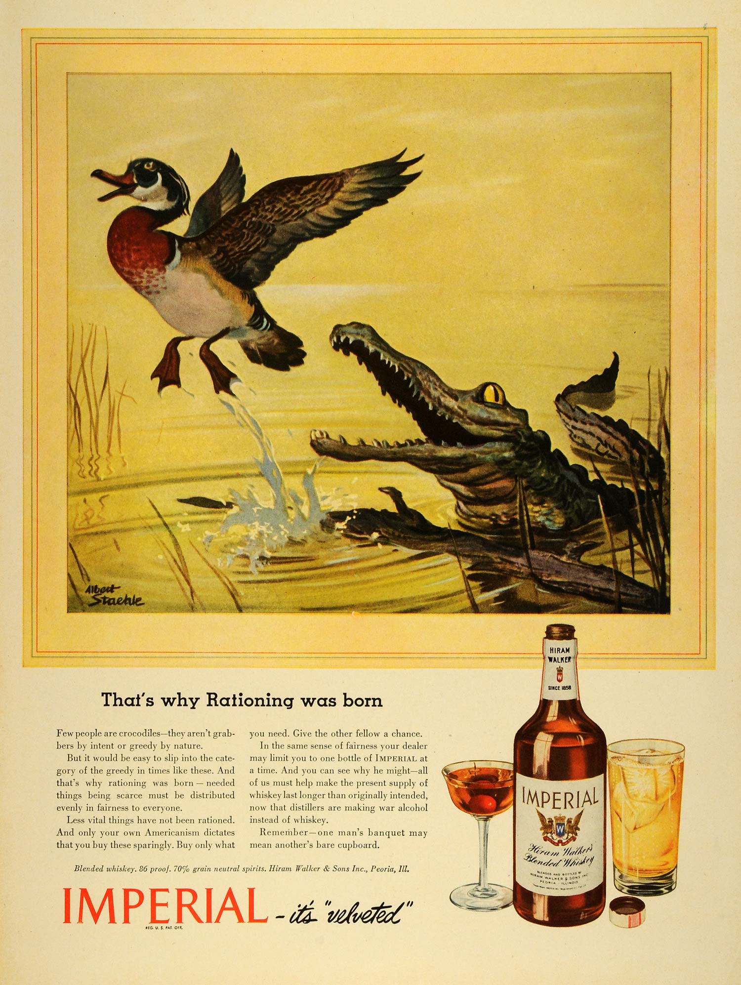 1943 Ad Hiram Walker Sons Imperial Whiskey Albert Staehle Mallard Duck LF4