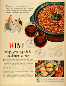 1943 Ad Wine Advisory Board California Burgundy Wine Cherry Spaghetti Recipe LF4