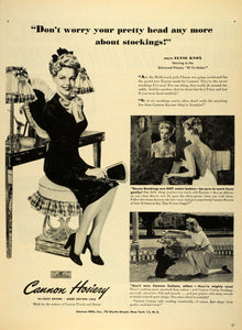 1943 Ad Cannon Mills Inc Hosiery Rayon Cotton Stocking US Actress Elyse Knox LF4