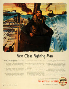 1943 Ad Tide Water Associated Oil Veedol Motor Oil Marines WWII Combat LF4