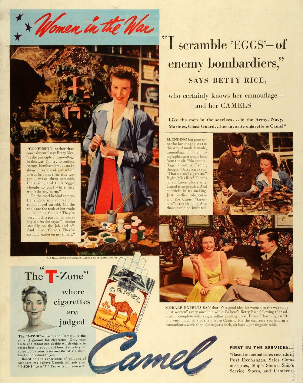1942 Ad Camel Cigarettes Tobacco Women Smoking Betty Rice WWII Enemy LF4