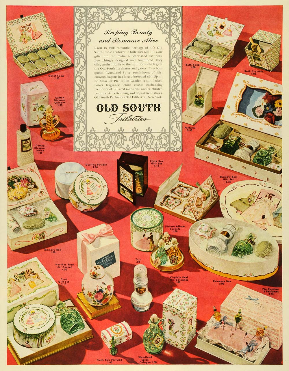 1942 Ad Old South Toiletries Novelties Perfume Bottles Soap Cosmetics Beauty LF4