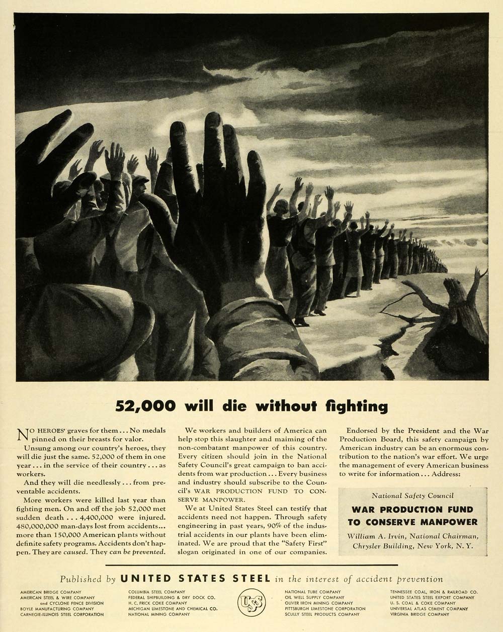 1943 Ad United States Steel WWII War Production Workforce Fatalities Safety LF4