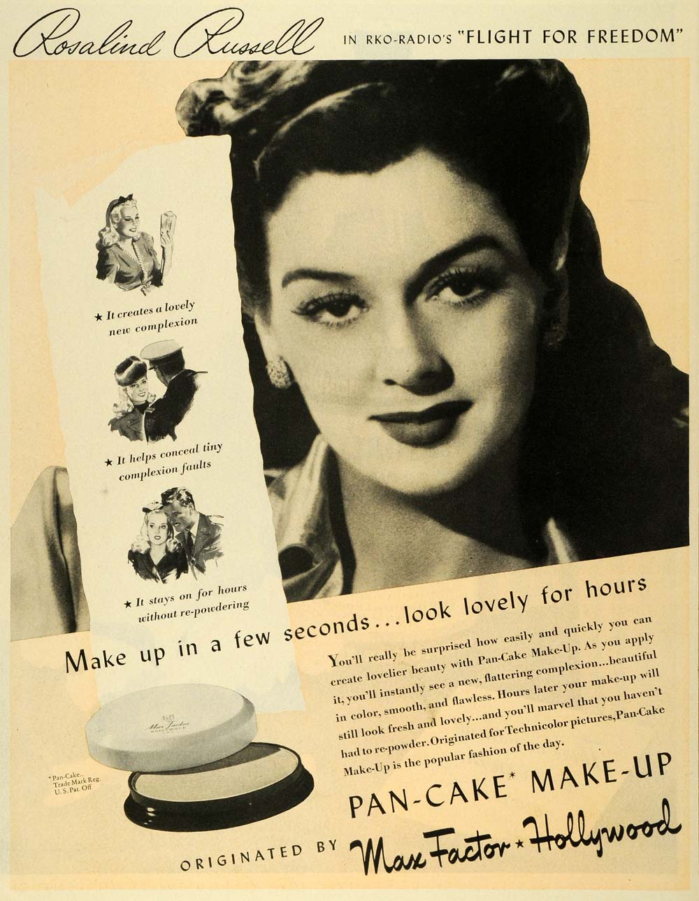 aritmetik Zealot Fremskynde 1943 Ad Max Factory Hollywood Pancake Makeup Roaslind Russell Cosmetic –  Period Paper Historic Art LLC