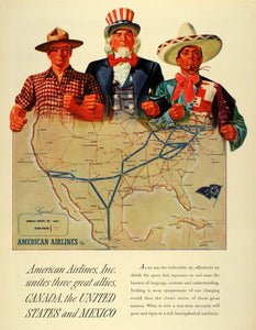 1943 Ad American Airlines Route Commercial Passenger WWII Wartime Uncle Sam LF4