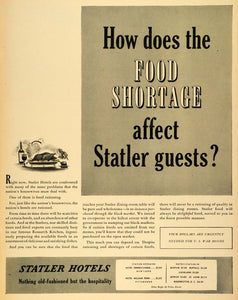 1943 Ad Statler Hotel Chain WWII Food Shortage Rationing Conservation LF4