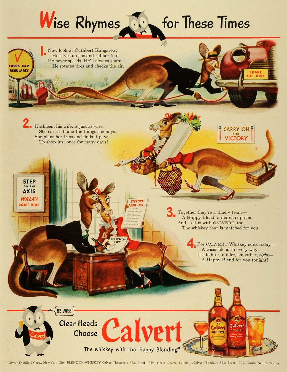 1943 Ad Calvert Reserve Special Whiskey WWII Victory Alcohol Liquor Kangaroo LF4