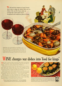 1943 Ad Wine Advisory Board Alcohol Oxtail Stew Recipes Macaroni Stuffed LF4