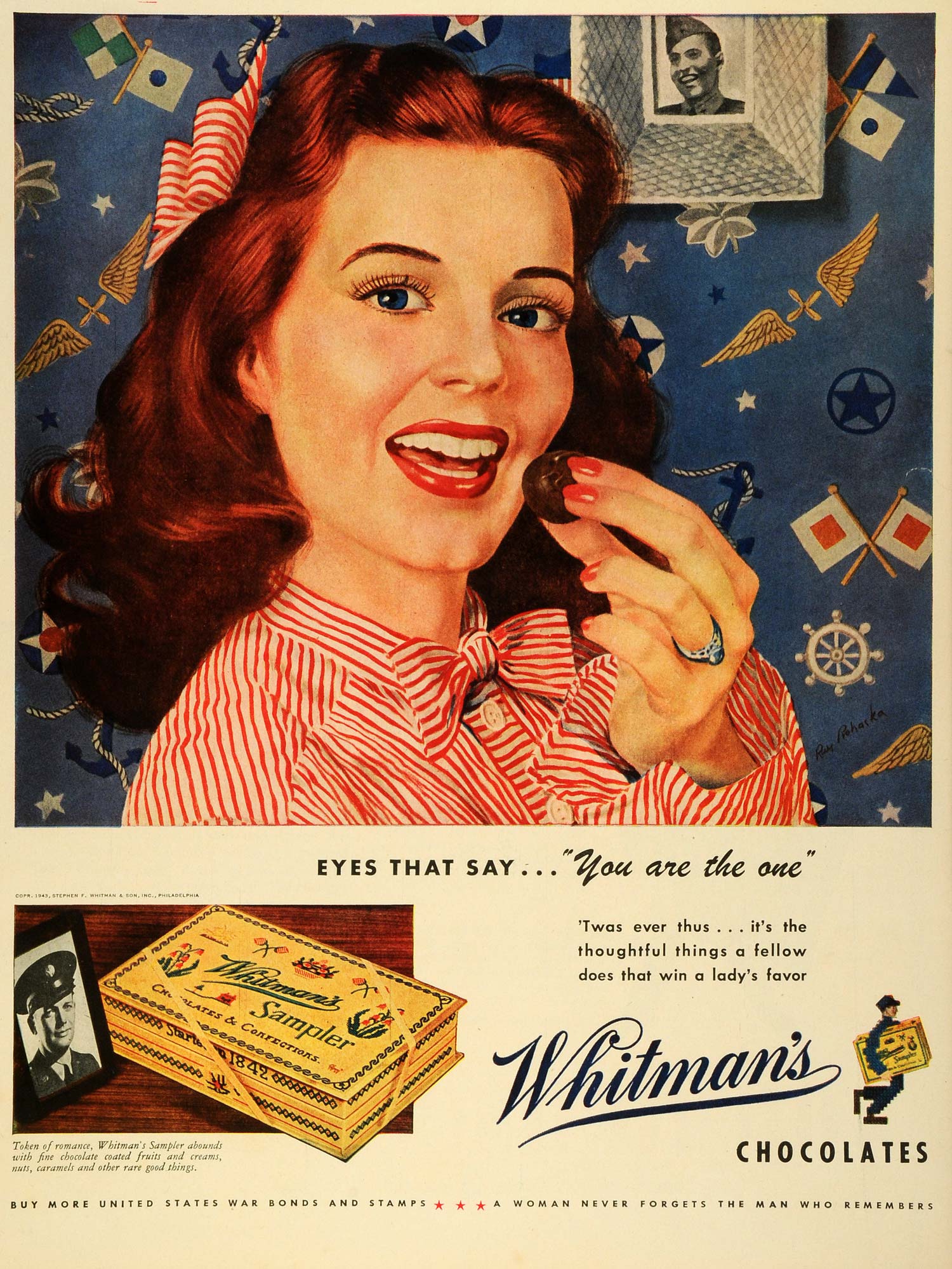 1943 Ad Whitman's Chocolates Candy Confections Gift Cocoa Products Front LF4