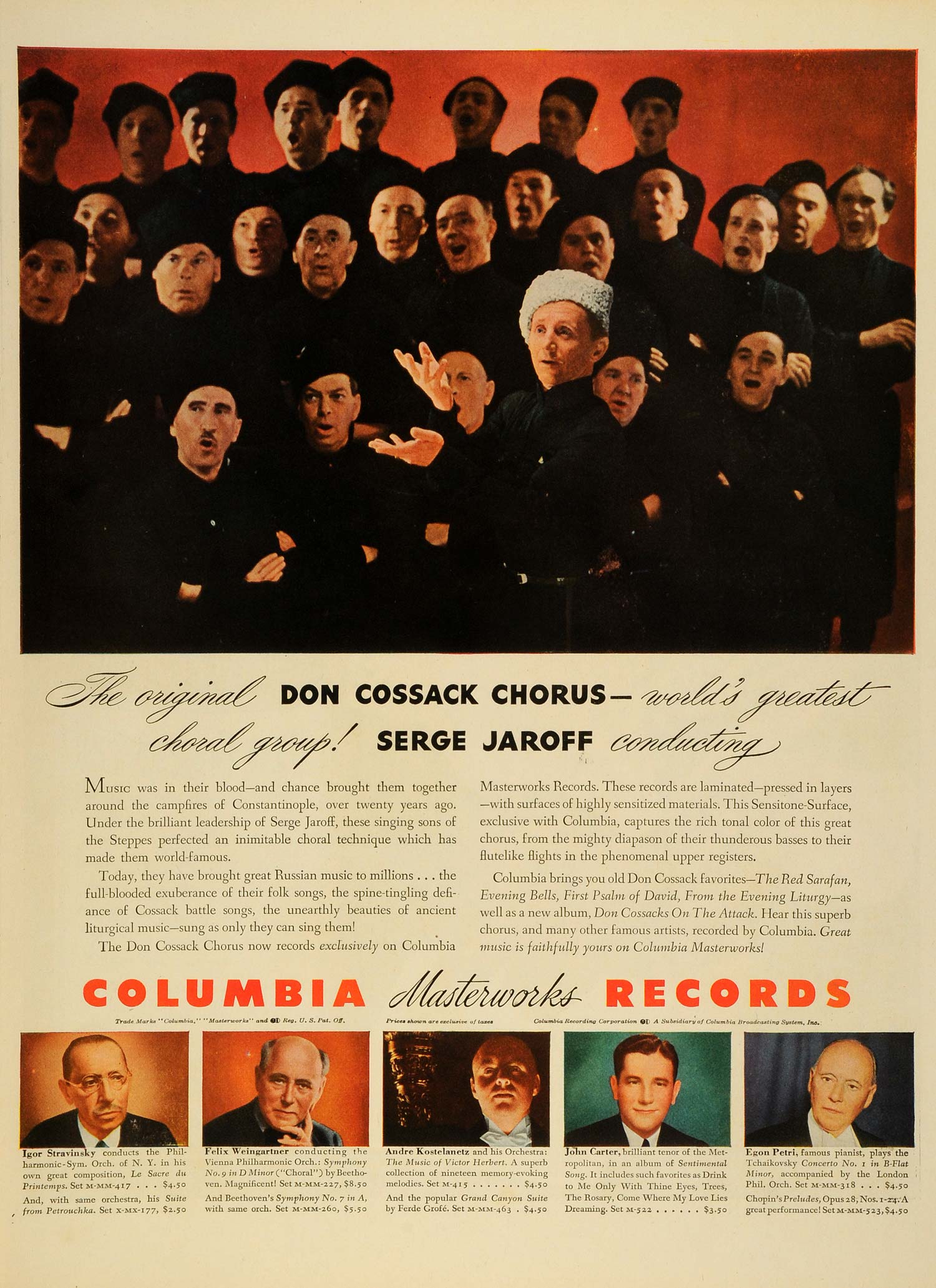1943 Ad Columbia Recording Masterworks Records Don Cossack Choir Serge LF4