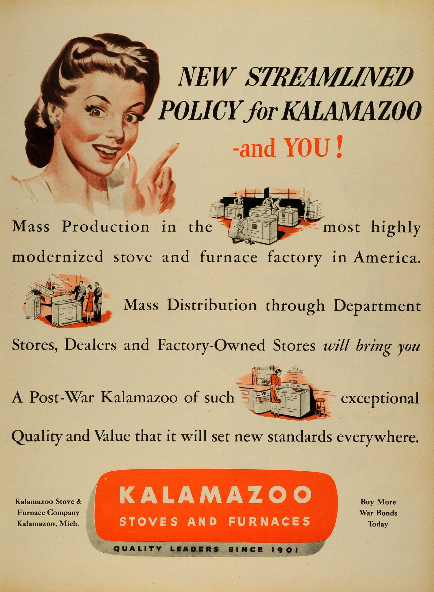 1944 Ad Kalamazoo Stove & Furnace Co Appliances Housewife WWII Wartime LF4