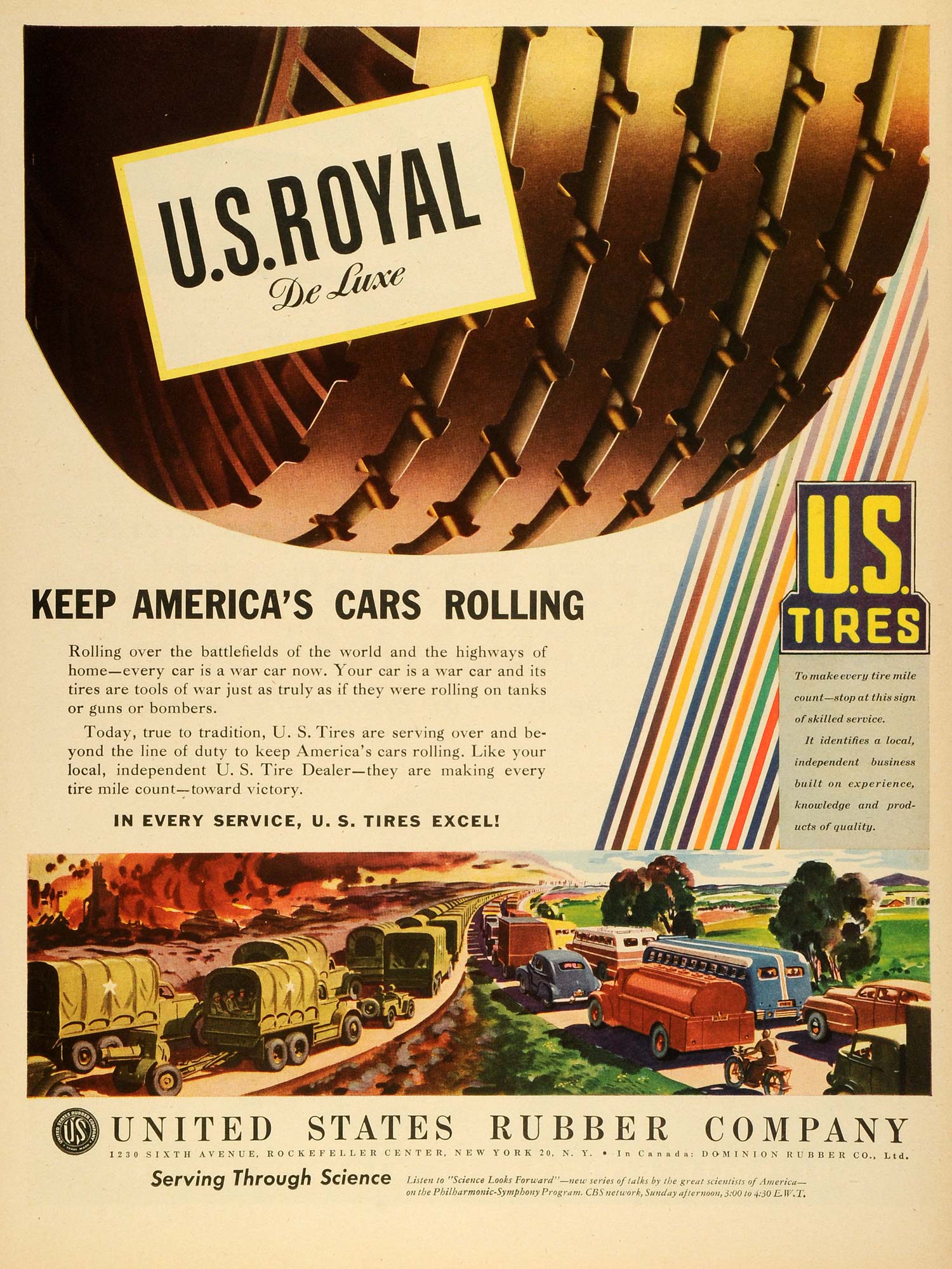 1945 Ad United States Rubber Co Logo US Royal De Luxe Tires Motor Vehicle LF4