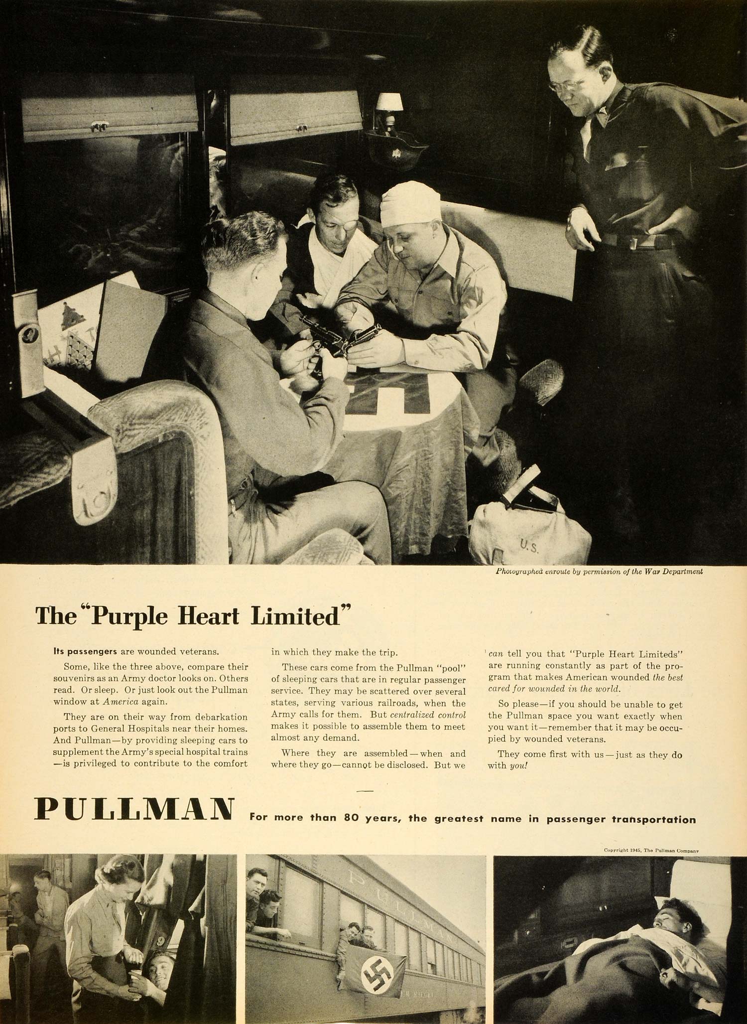 1945 Ad Pullman Co Train Railway Wounded Veterans Soldiers Servicemen WWII LF4