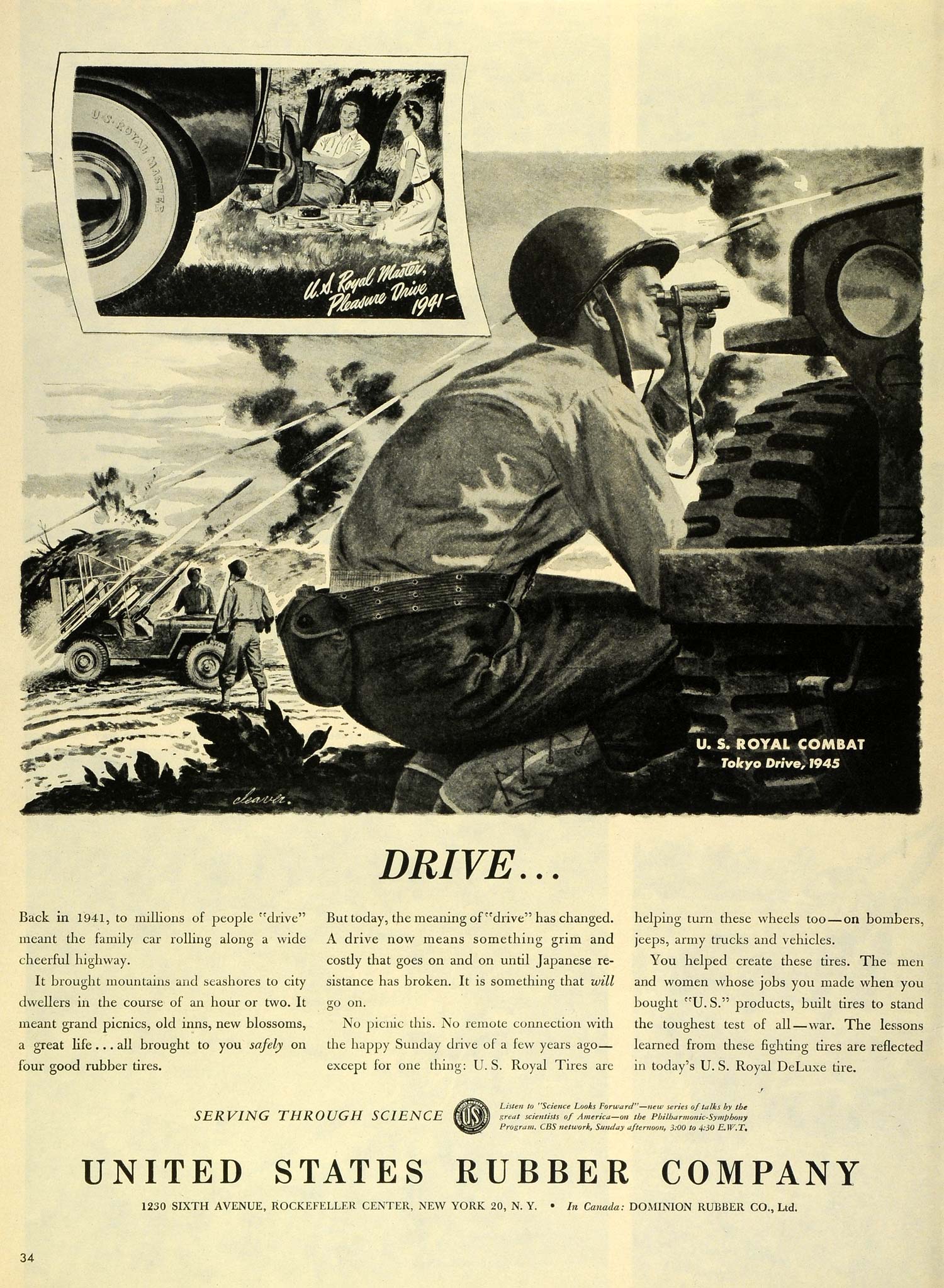 1945 Ad United States Rubber Co US Royal Tires WWII Combat Military Soldier LF4