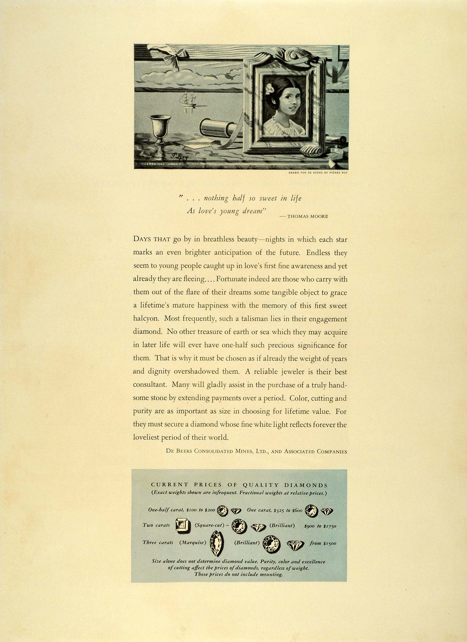 1940 Ad De Beers Consolidated Mines Diamond Carat Jewels Thomas Moore –  Period Paper Historic Art LLC