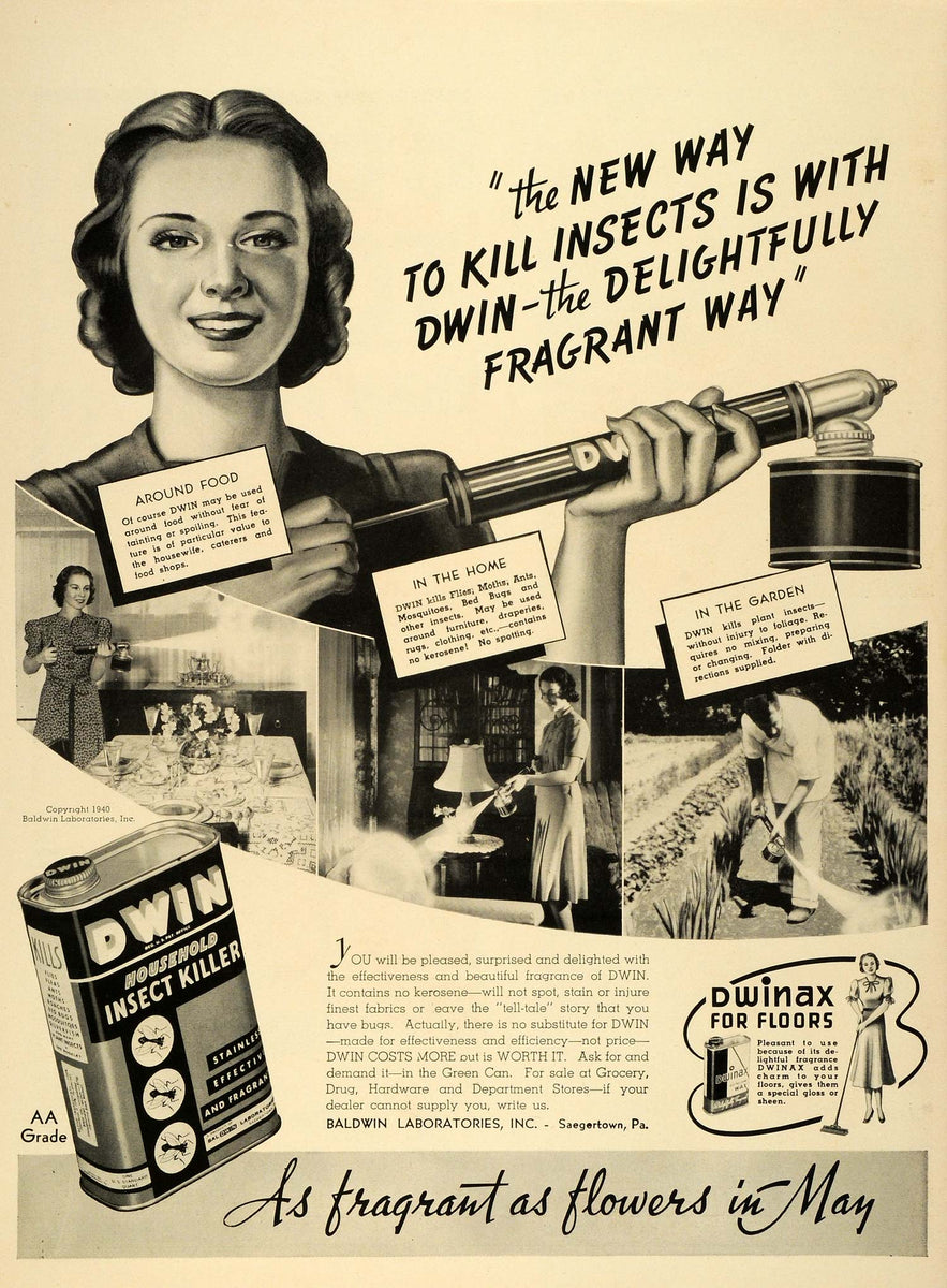 1940 Ad Baldwin laboratories Inc Dwin Household Insect Killer Spray Ke ...