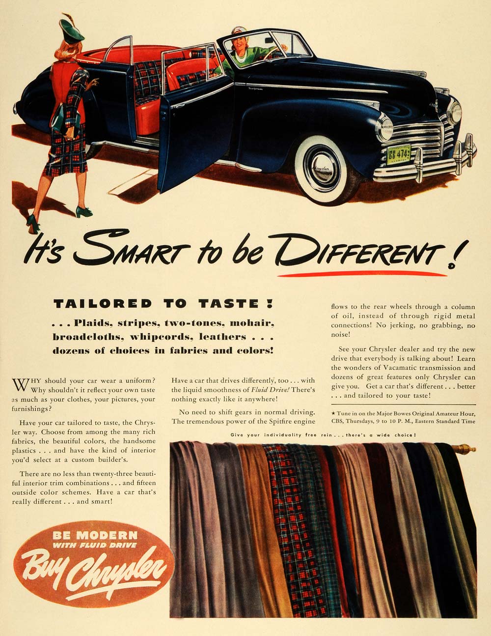 1941 Ad Chrysler Group LLC Tailored Car Seat Cover Blue Car Woman Driving LF4