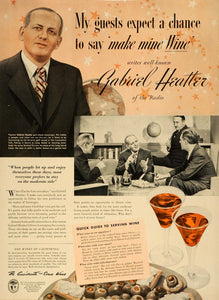 1941 Ad California Wine Host Guide Connoisseur Gabriel Heatter Radio LF5