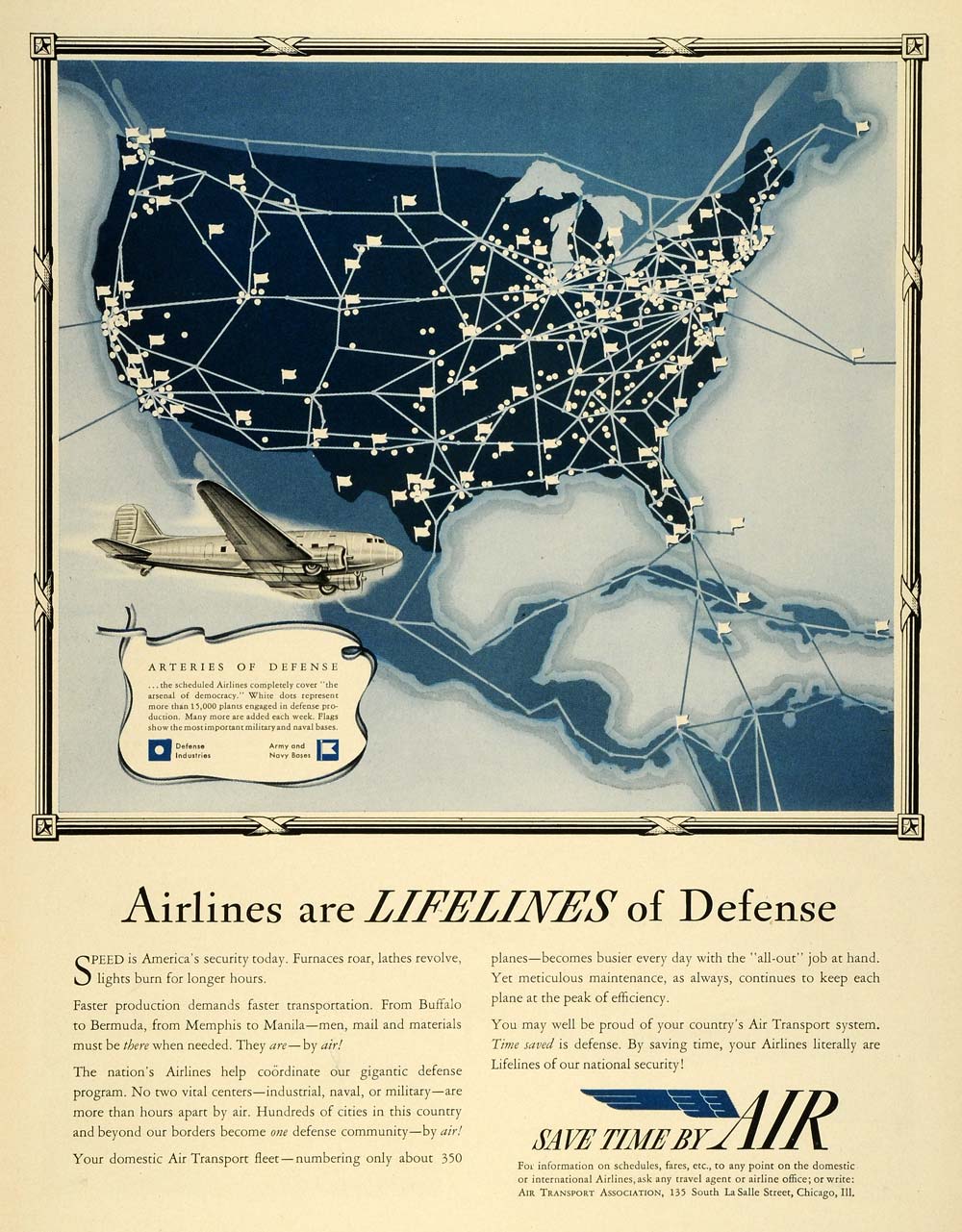 1941 Ad WWII Air Travel Transportation Aviation Airplanes National Defense LF5