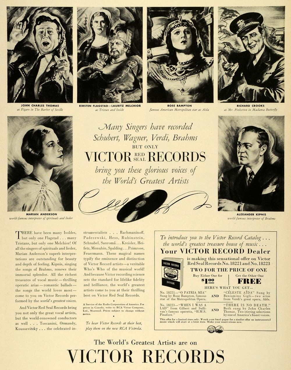 1941 Ad Victor Red Seal Records Player Phonograph Singers Kipnis Crooks LF5
