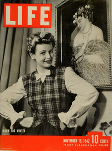 1942 Cover LIFE Plaid Wool Vest Winter Fashion Sonia Gover Rheingold Girl LF5