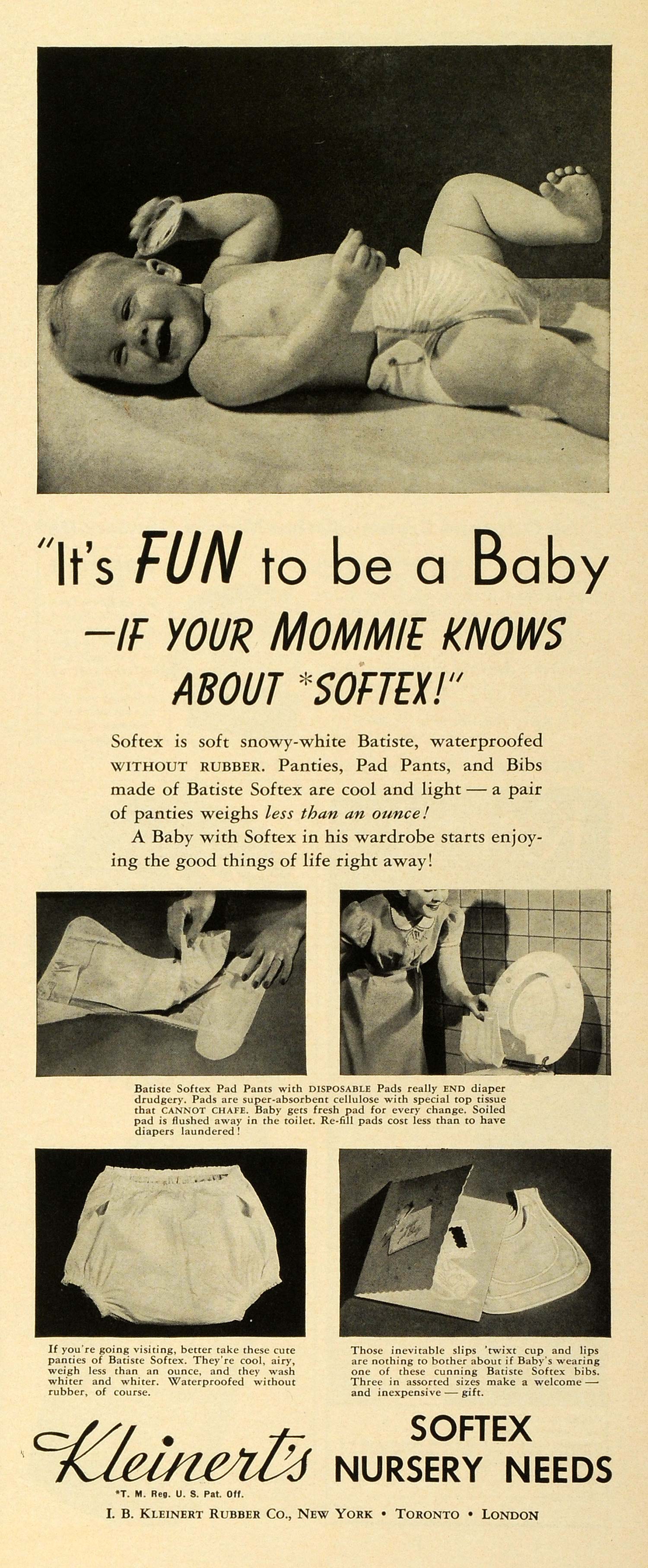 1942 Ad I. B. Kleinert Rubber Softex Baby Diaper Pads Nursery Newborn –  Period Paper Historic Art LLC