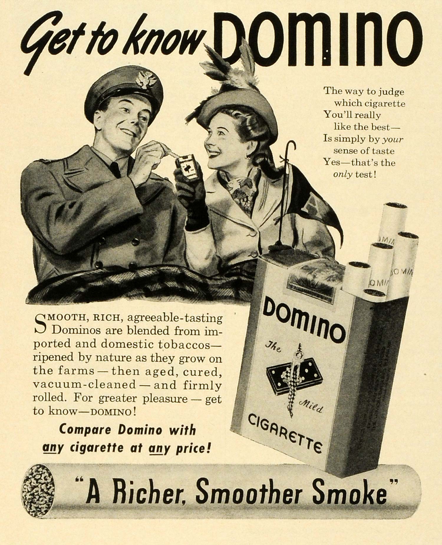 cigarettes world war 2 1942 Ad Domino Cigarettes World War II Smoking Soldier Woman Couple Tobacco  LF5