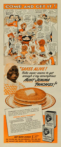 1943 Ad Aunt Jemima Ready-Mix Pancake Wheat Flour Black Americana Cartoon LF5 - Period Paper
