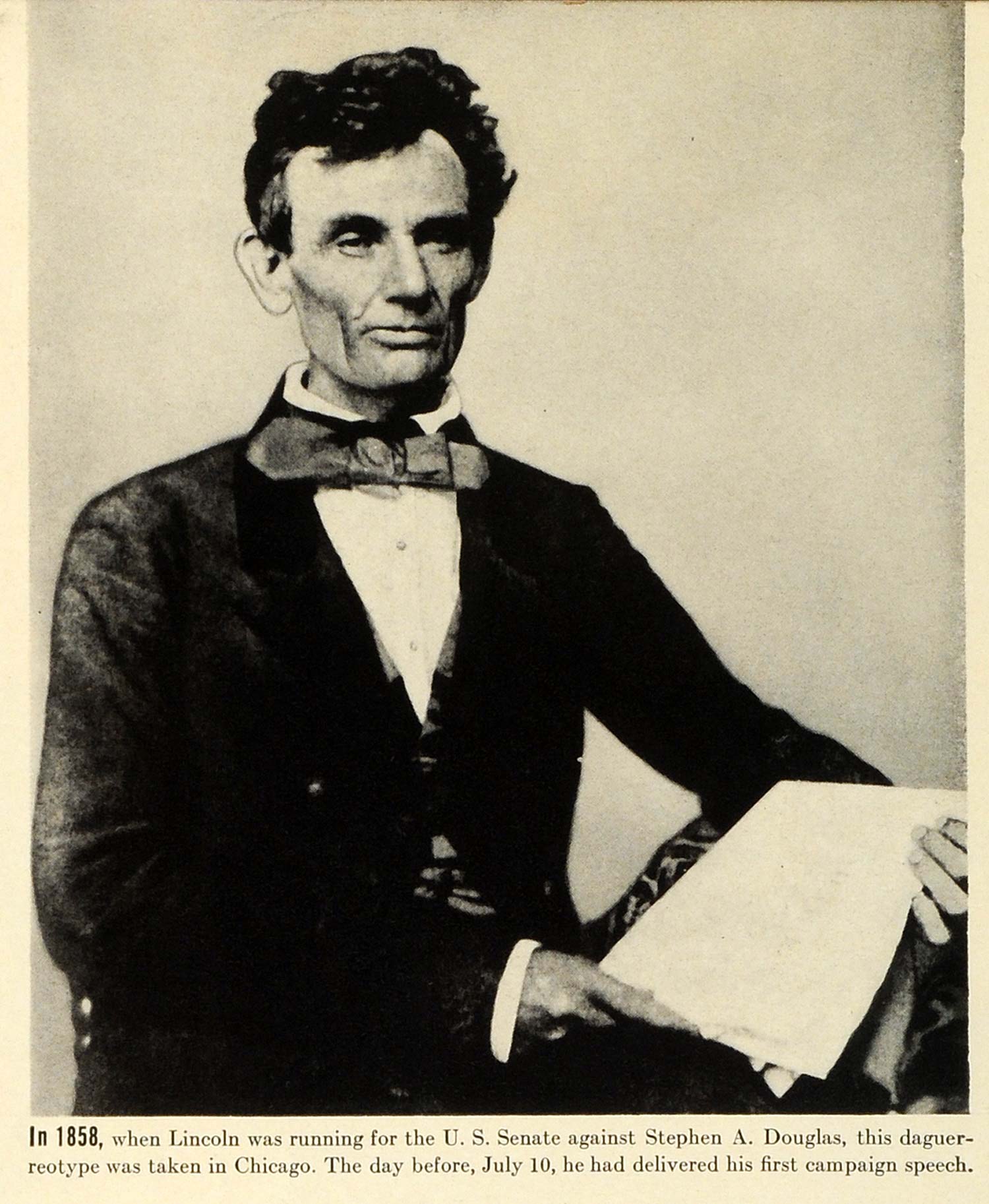 1942 Print US 16th President Abraham Lincoln Chicago 1858 Campaign Speech LF5