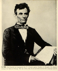 1942 Print US 16th President Abraham Lincoln Chicago 1858 Campaign Speech LF5