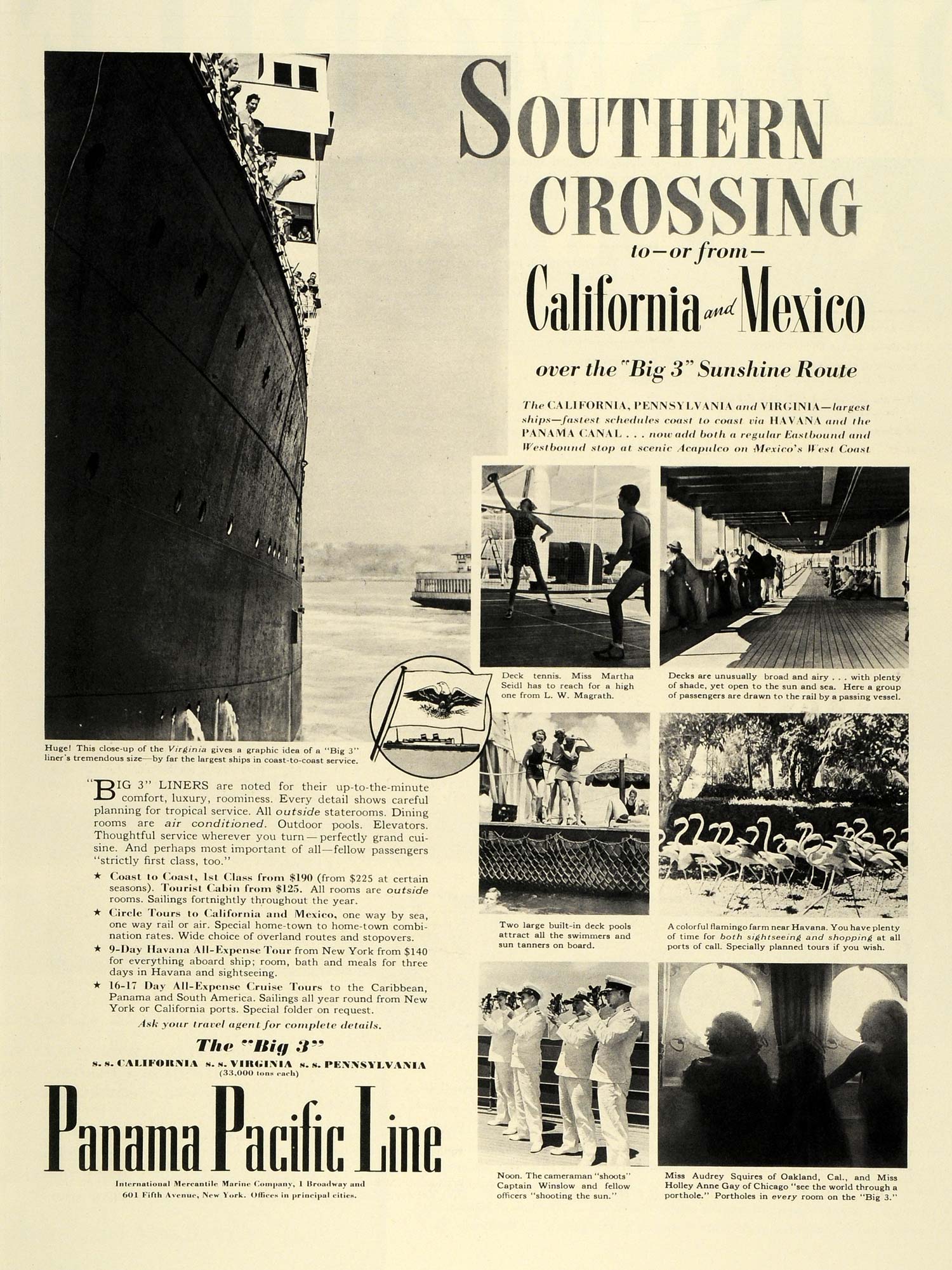 1936 Ad Panama Pacific Cruise Line California Mexico Sunshine Route SS LF5