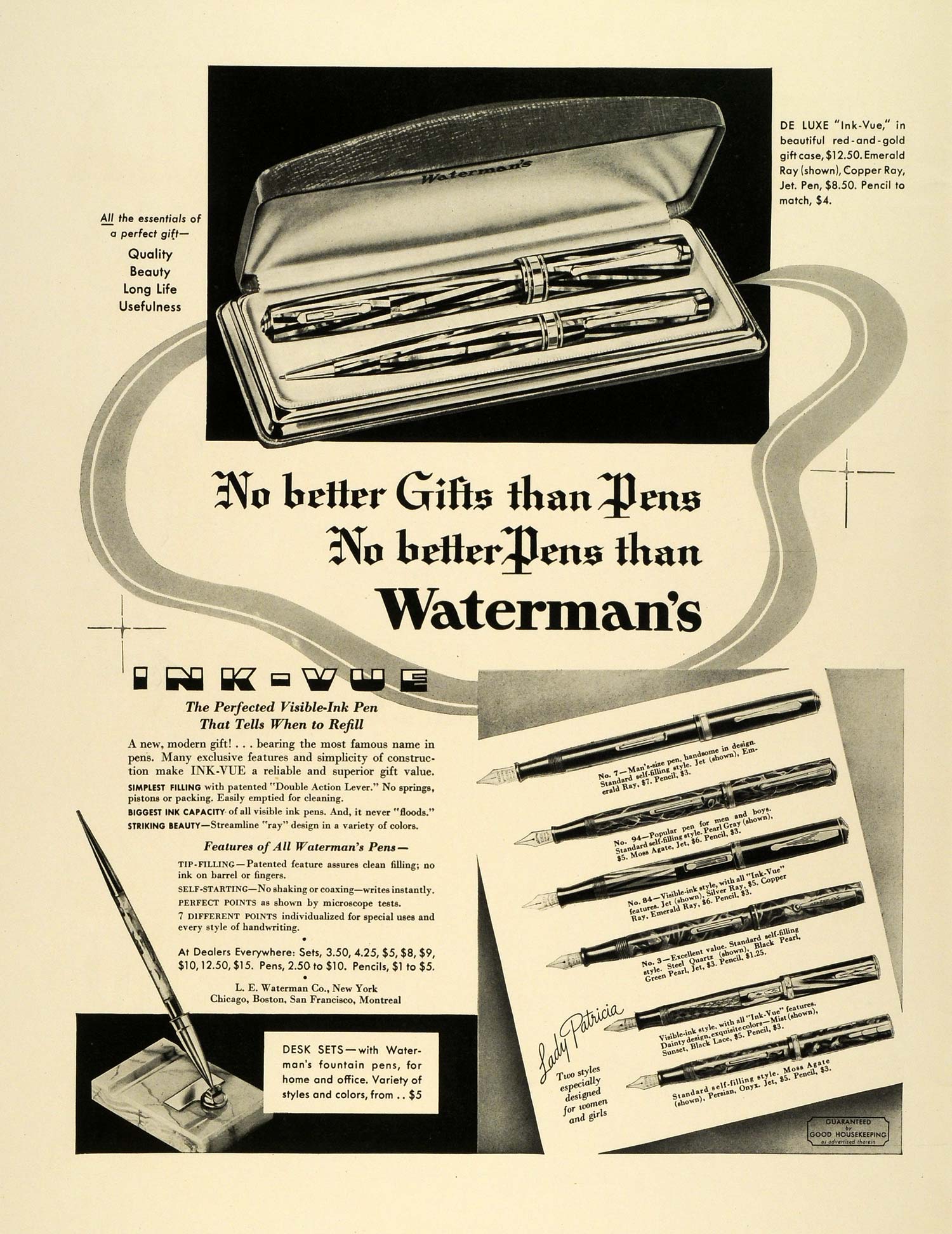 1936 Ad Decorative Waterman Fountain Pens Lady Patricia Christmas Gifts Ink LF5