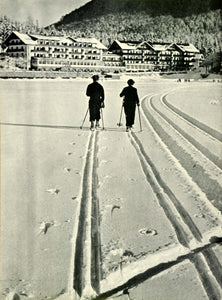 1936 Print Eibsee Hotel Garmisch Partenkirchen Germany Resort Snow Shoeing LF5