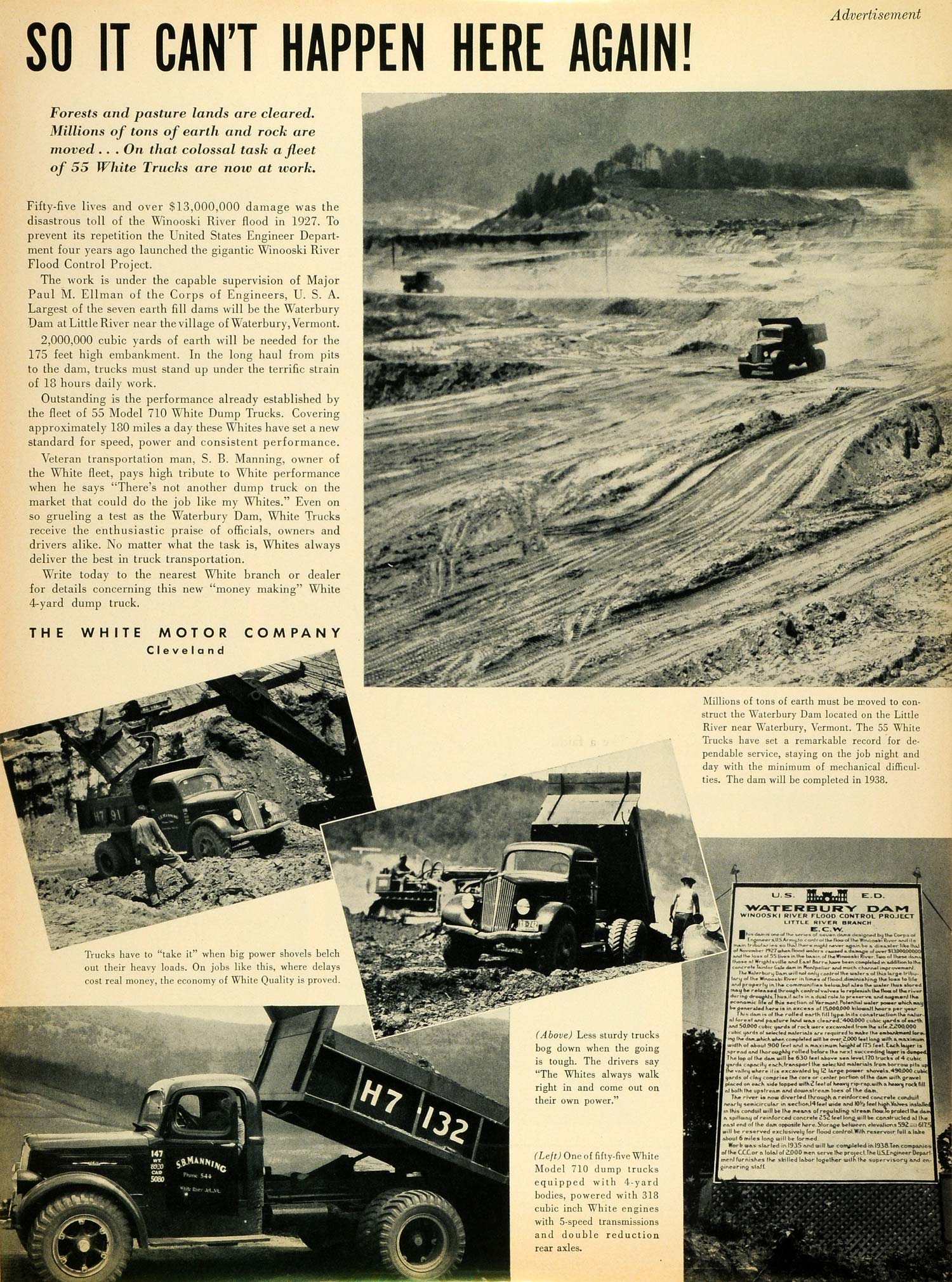 1937 Ad White Motor Company Cleveland Manning Dirt Winooski River Paul LF5
