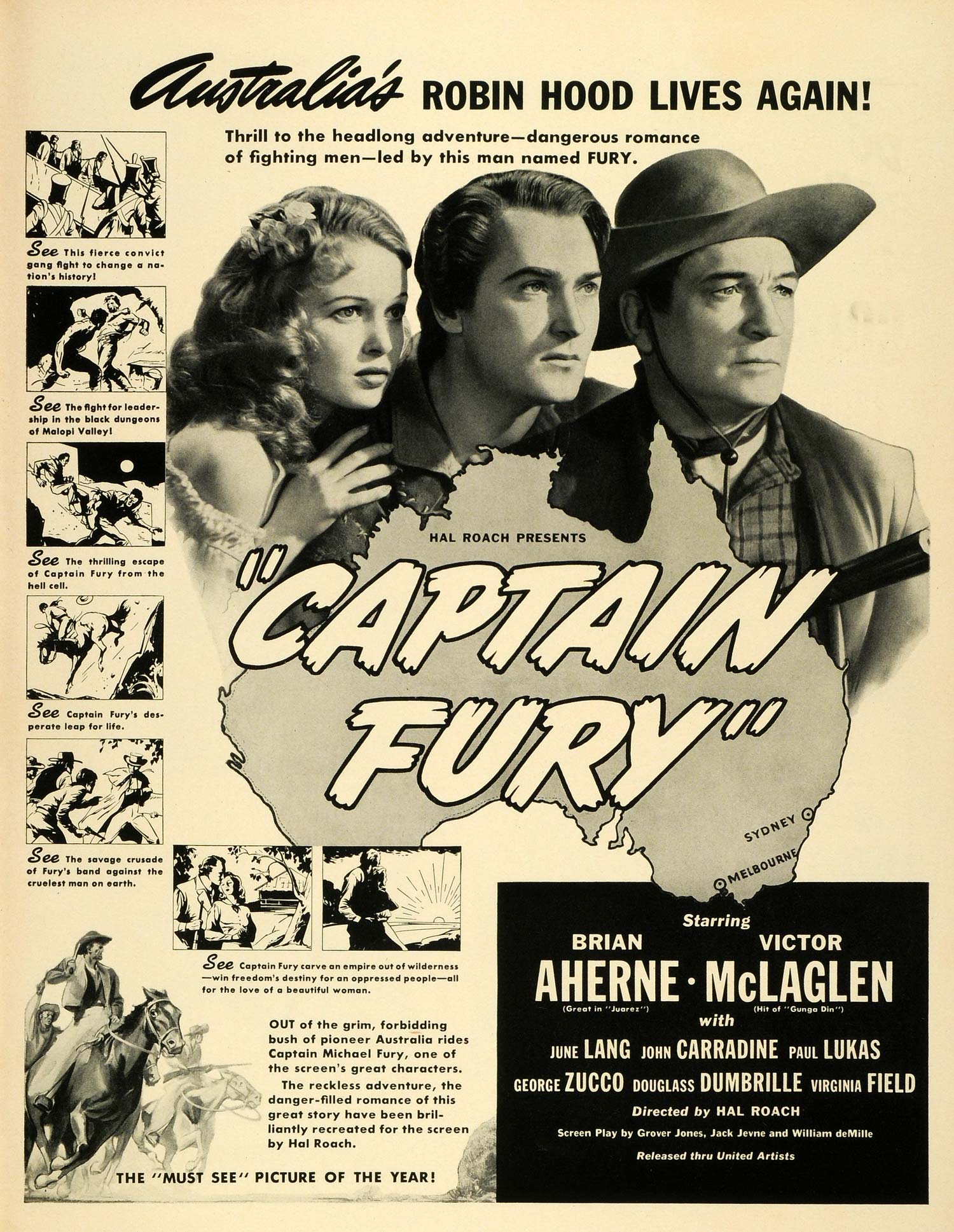 1939 Ad Film Captain Fury Movie Hal Roach Australia Robin Hood Victor LF5