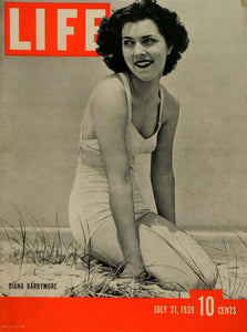 1939 Cover Life Magazine July American Actress Diana Barrymore Swimsuit LF5