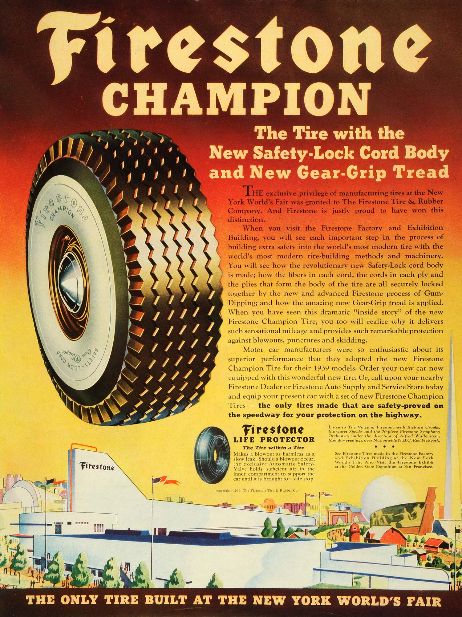 1939 Ad Firestone Tire & Rubber Co Building Pneumatics New York World's Fair LF5