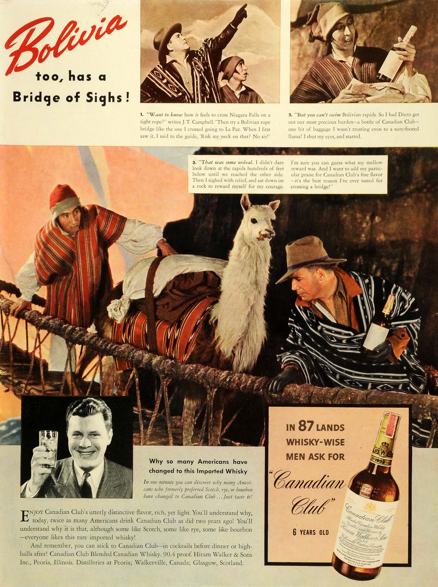 1939 Ad Hiram Walker & Sons Inc Canadian Club Whisky Bolivia Native Poncho LF5