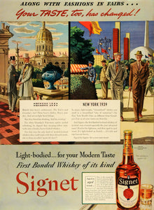 1939 Ad Hiram Walker & Sons Inc Signet Rye Whiskey Bottle New York Fair LF5