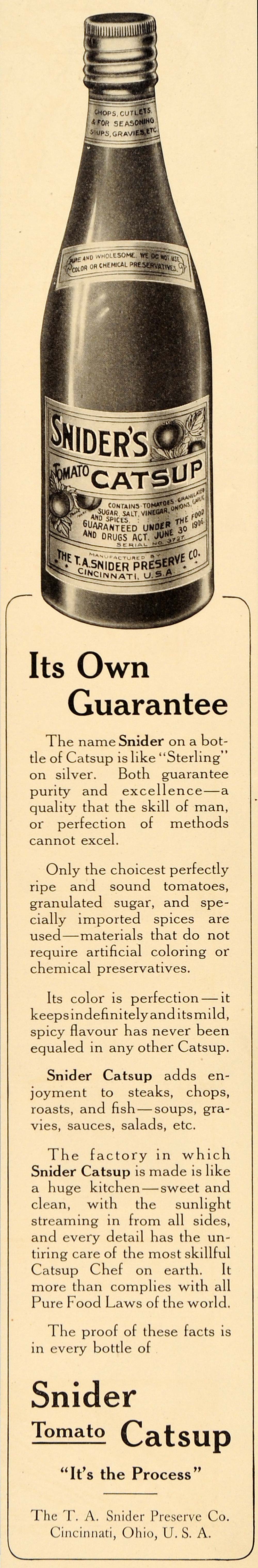 1910 Ad Snider's Tomato Catsup Cincinatti Ohio Preserve - ORIGINAL LHJ1