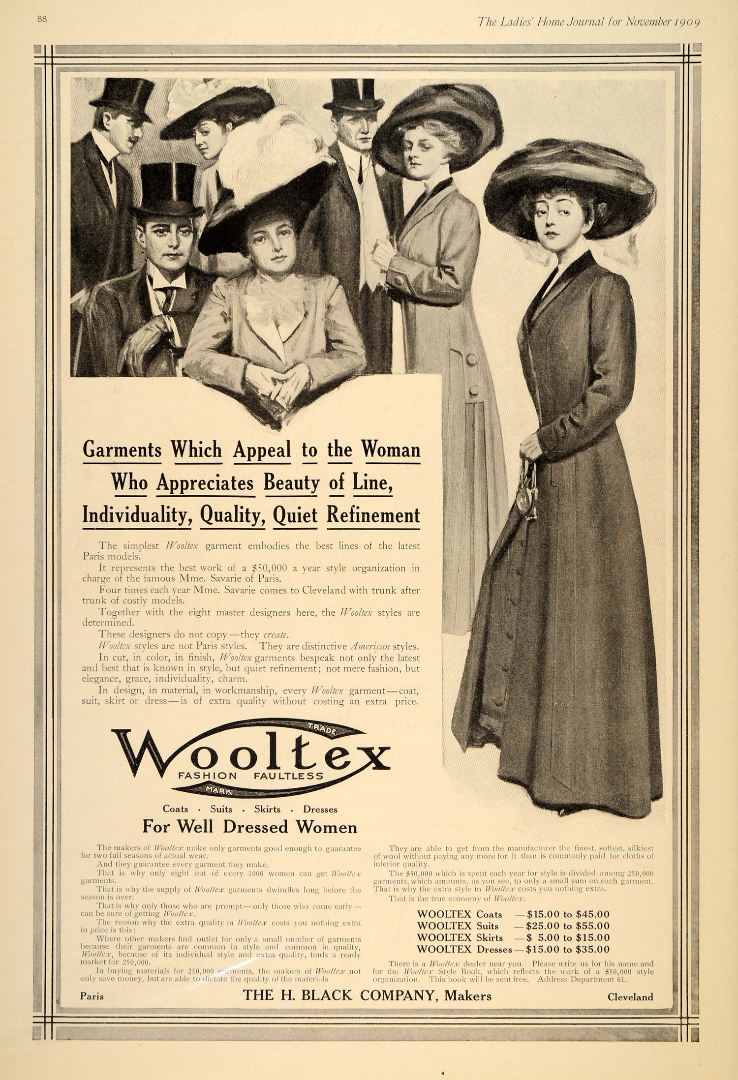 1909 Ad Wooltex Fashion Garments Coat Suit Skirt Dress - ORIGINAL LHJ1