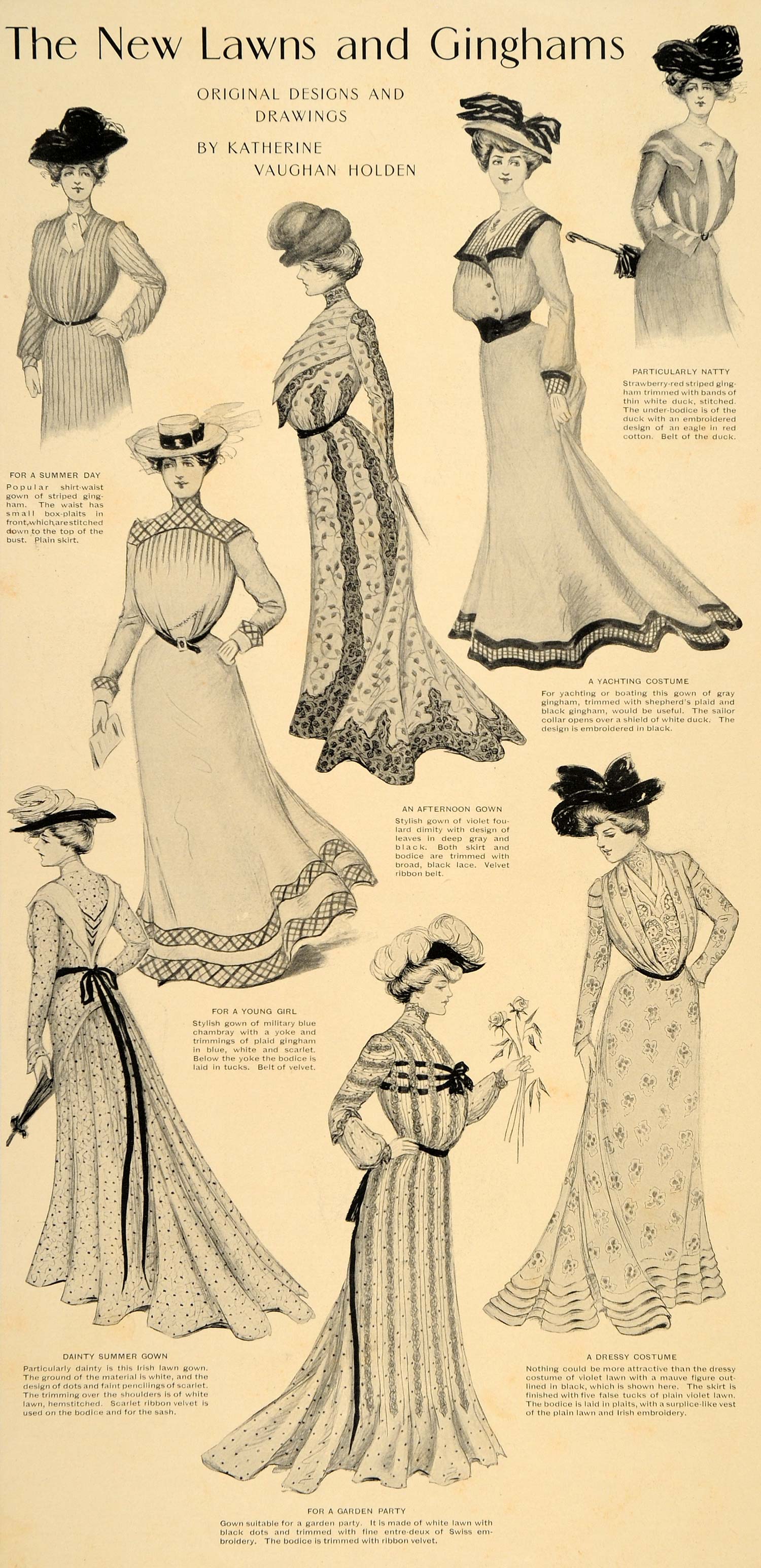 1901 Print Lawn Gingham Gown Dress Costume Holden - ORIGINAL HISTORIC Period Paper Historic Art LLC 1901 Print Lawn Gingham Gown Dress Costume Holden - ORIGINAL HISTORIC Period Paper Historic Art LLC