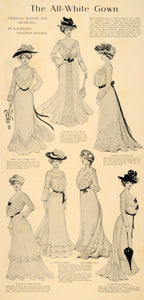 1901 Print White Gown Dress Women Summer Lace Skirt - ORIGINAL HISTORIC LHJ1