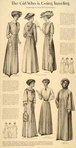 1910 Print Travel Clothes Coat Kimono Flannel Skirts - ORIGINAL HISTORIC LHJ1