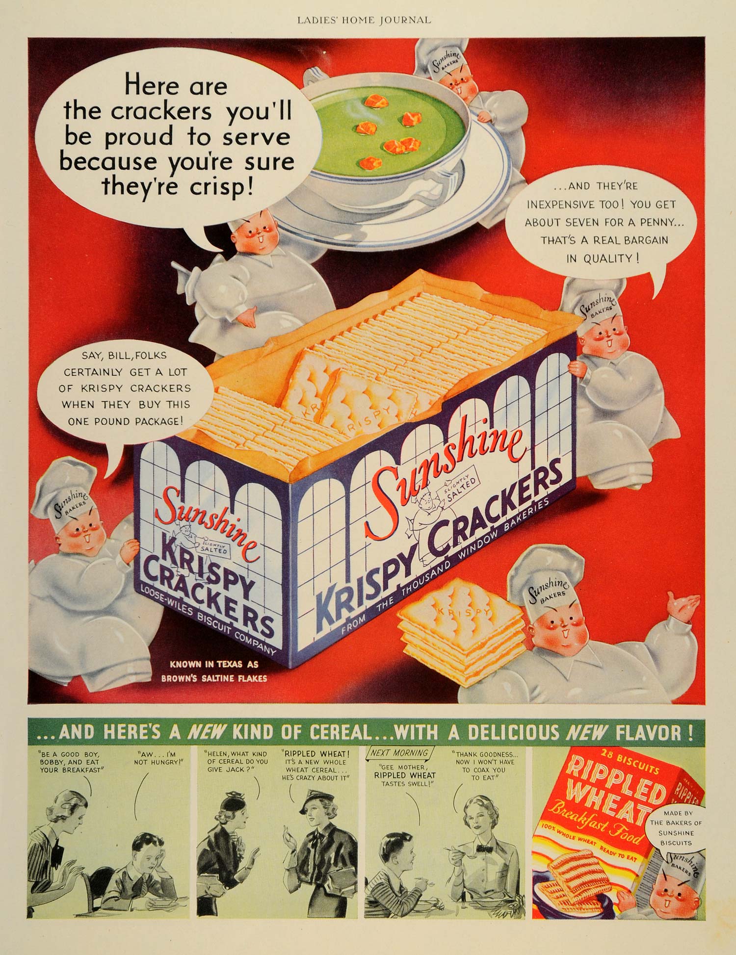 1936 Ad Sunshine Krispy Crackers Helen Bobby Jack - ORIGINAL ADVERTISING LHJ2