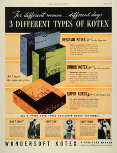 1936 Ad Kotex Wondersoft Feminine Napkin Pad Variety - ORIGINAL ADVERTISING LHJ2