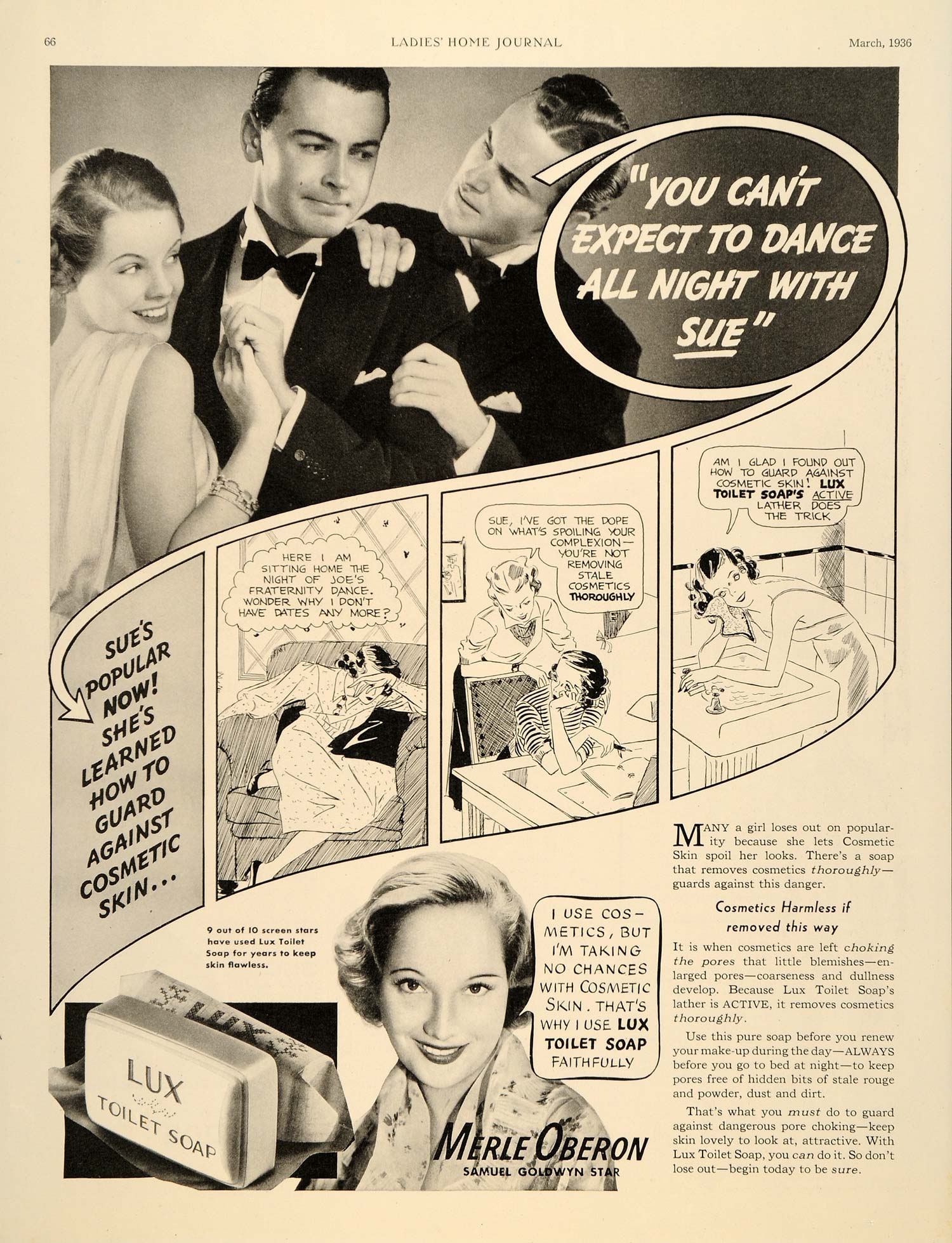 1936 Ad Lux Toilet Soap Face Cleanser Sue Merle Oberon - ORIGINAL LHJ2