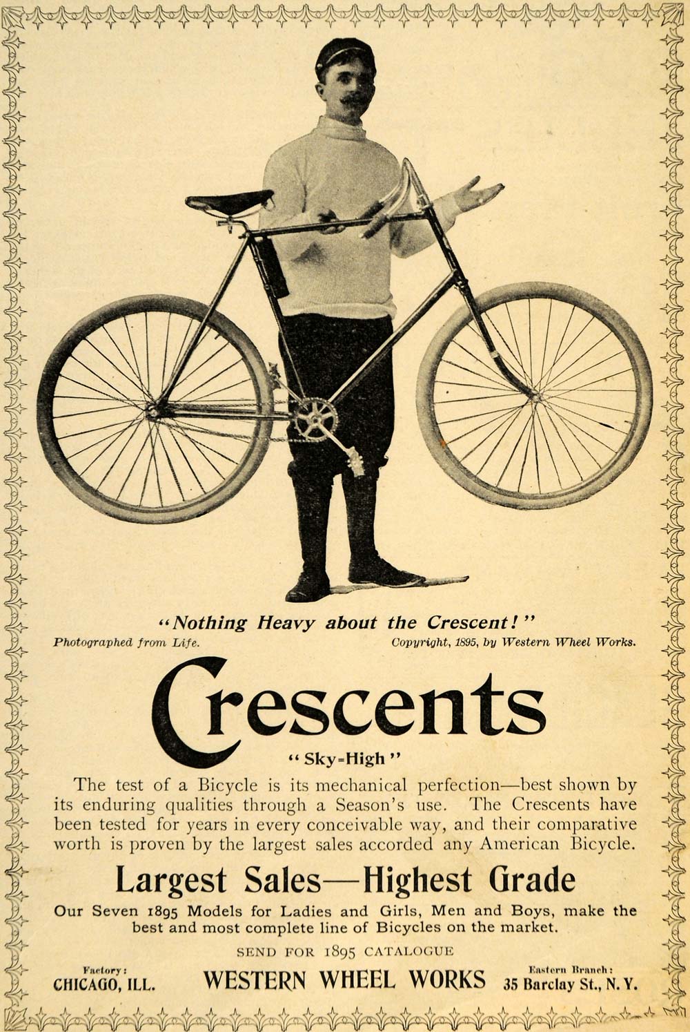 1895 Ad Western Wheel Works Cresecent Sky High Bicycles - ORIGINAL LHJ3