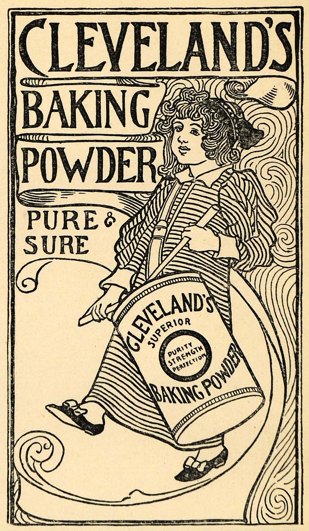 1895 Ad Cleveland's Baking Powder Can Girl in Dress - ORIGINAL ADVERTISING LHJ3