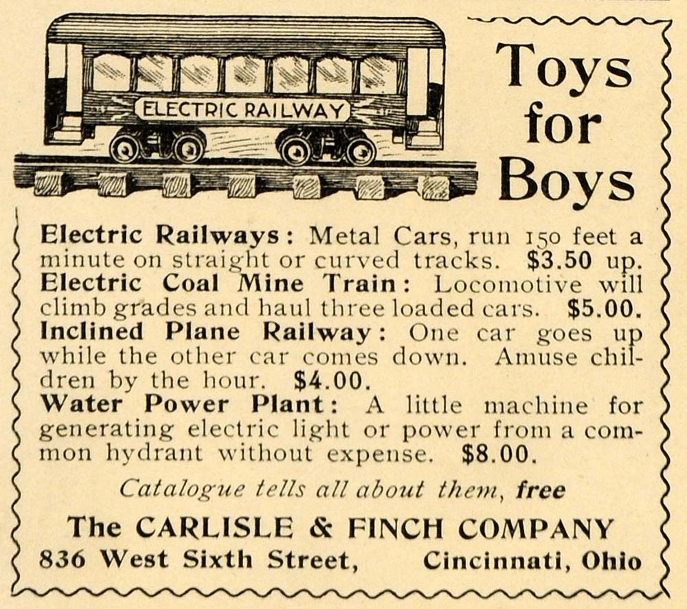 1897 Ad Carlisle Finch Boys Toys Electric Railway Set - ORIGINAL LHJ3